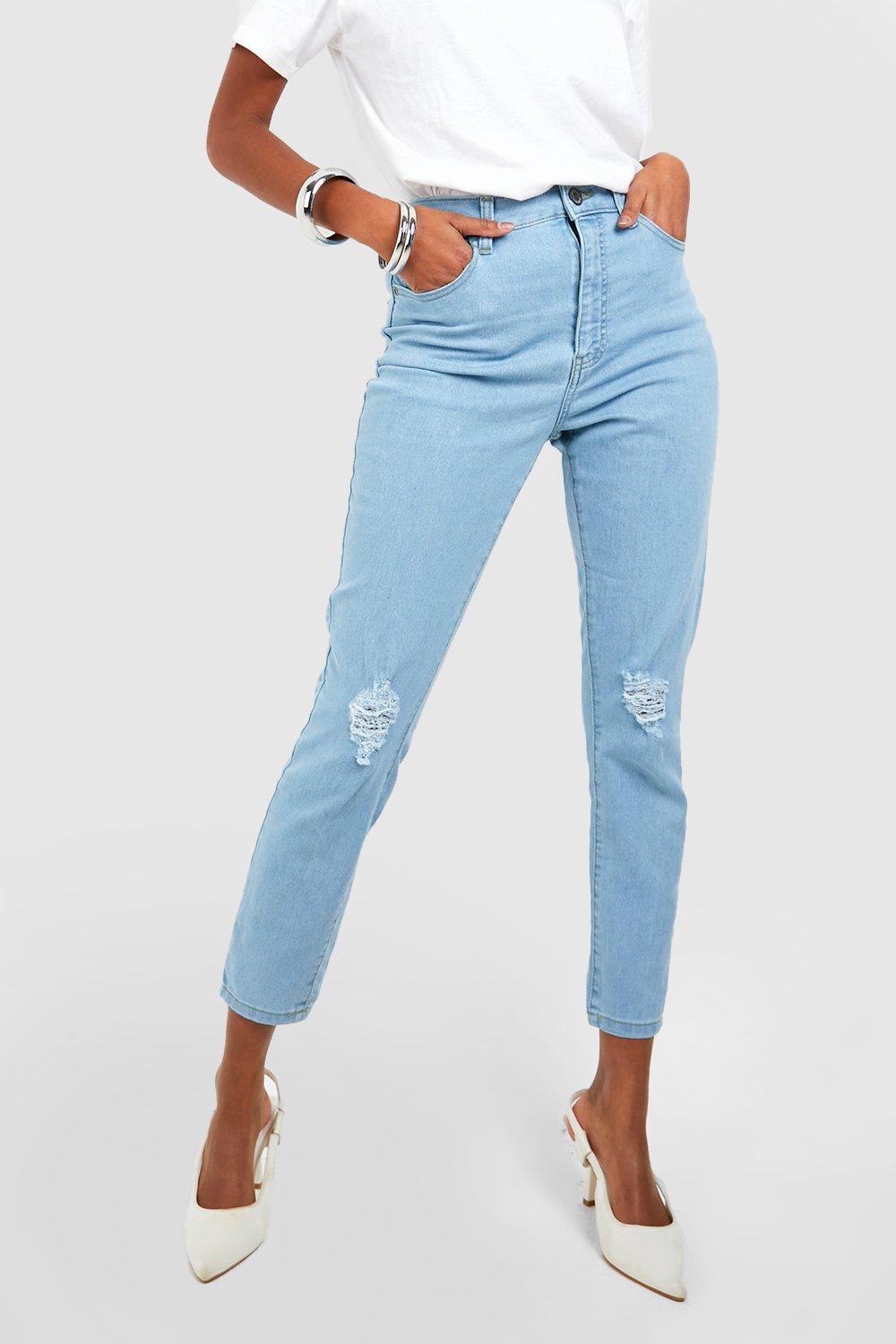 Basics High Waisted Ripped Skinny Jeans boohoo